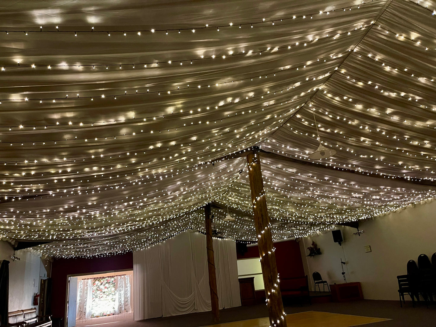 Ceiling fairy lights at Rossburn Receptions in Rangiora