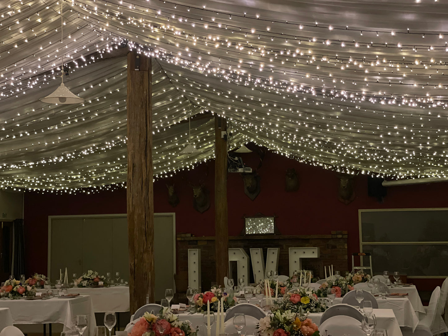 Ceiling fairy lights at Rossburn Receptions in Rangiora