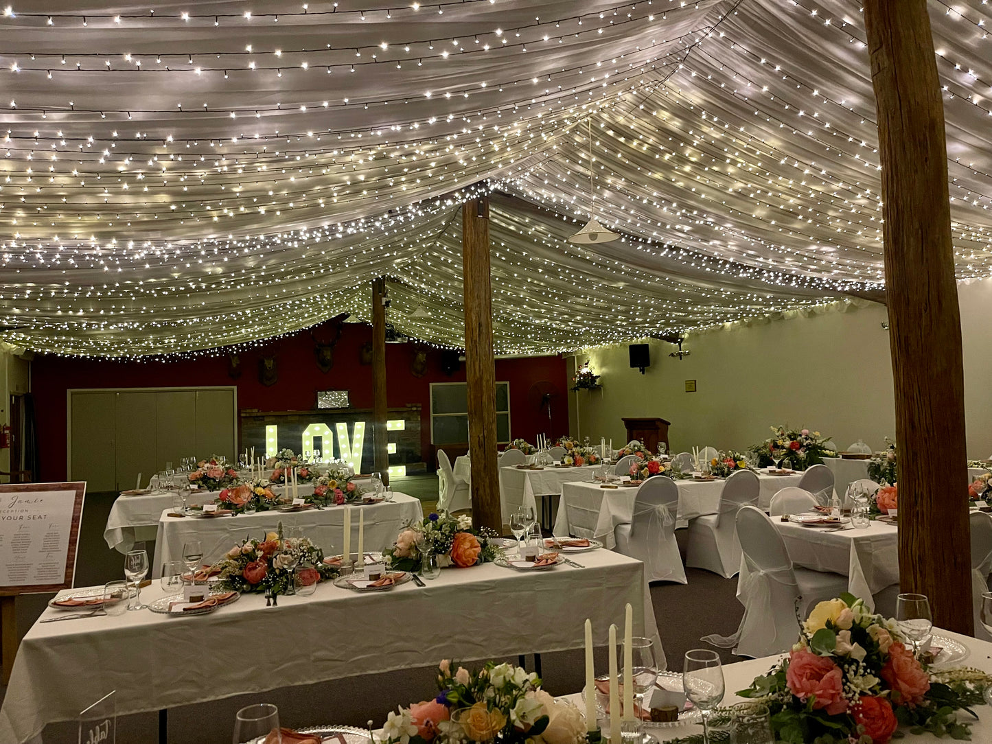 Ceiling fairy lights at Rossburn Receptions in Rangiora