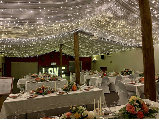 Ceiling fairy lights at Rossburn Receptions in Rangiora