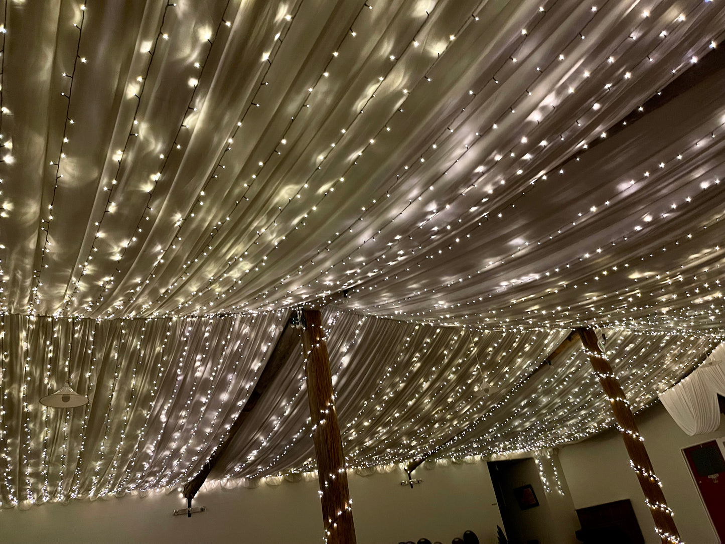 Ceiling fairy lights at Rossburn Receptions in Rangiora