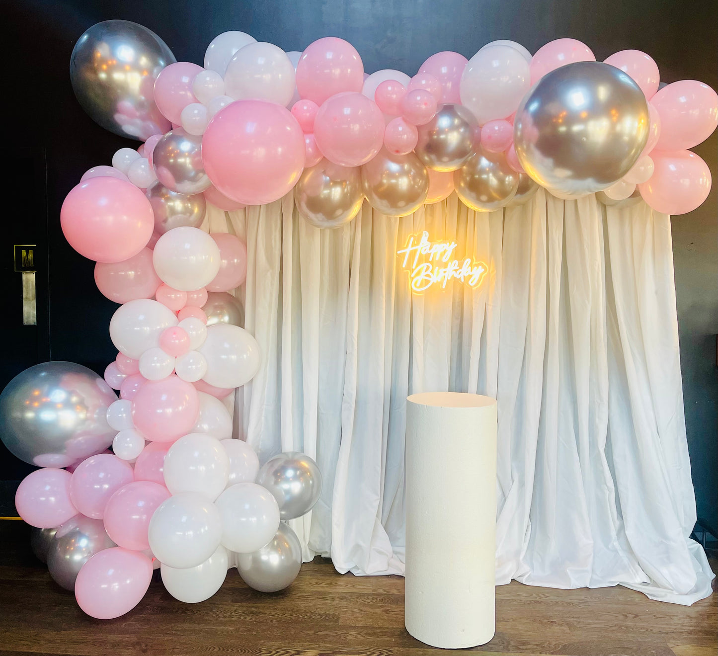 Cotton candy dreams (Pink, white and silver balloon backdrop)
